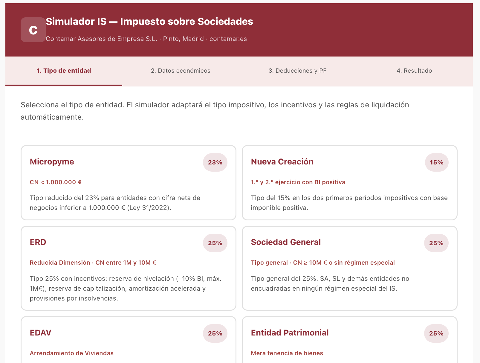 Home | Contamar Simulador: Cómo calcular el impuesto de sociedades